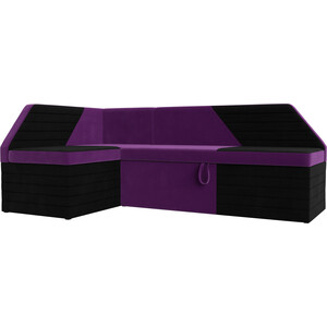 Кухонный угловой диван АртМебель Дуглас микровельвет фиолетовый черный левый угол кухонный угловой диван мебелико люксор микровельвет черно фиолетовый угол правый