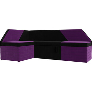 Кухонный угловой диван АртМебель Дуглас микровельвет черный фиолетовый левый угол