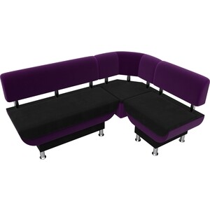 Кухонный угловой диван АртМебель Альфа микровельвет черный фиолетовый правый угол