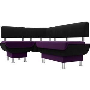 Кухонный угловой диван АртМебель Альфа микровельвет фиолетовый черный левый угол