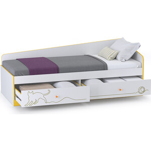 фото Моби альфа 11.21 кровать с ящиками солнечный свет/белый премиум 80x190 универсальная сборка