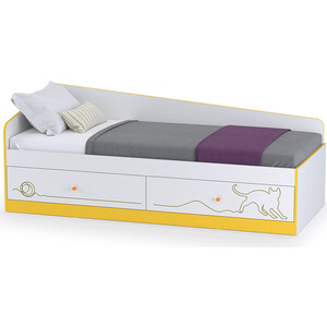 Кровать с ящиками Моби Альфа 11.21 солнечный свет/белый премиум 80x190 универсальная сборка