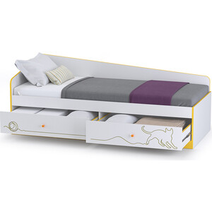 фото Моби альфа 11.21 кровать с ящиками солнечный свет/белый премиум 80x190 универсальная сборка