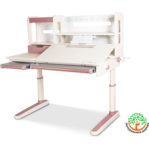 фото Детский стол mealux oxford pn bd-930 pn с полкой столешница белая (дерево)/накладки на ножках розовые