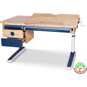 фото Детский стол mealux oxford wood bl bd-920 wood bl с ящиком столешница дерево/накладки на ножках синие
