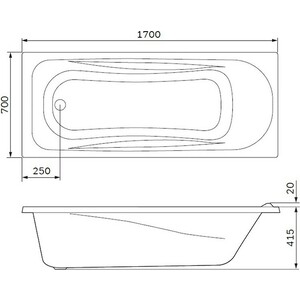 Акриловая ванна Am.Pm Sense 170x70 с каркасом и слив-переливом (W75A-170-070W-KL)