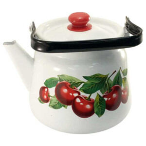 Чайник эмалированный Сибирские товары 3,5л Вишневый сад, белый с петлей (C2716*55)