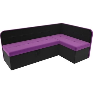 Кухонный угловой диван АртМебель Форест микровельвет фиолетовый черный правый угол
