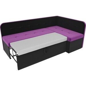 Кухонный угловой диван АртМебель Форест микровельвет фиолетовый черный правый угол