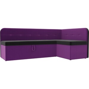Кухонный угловой диван АртМебель Форест микровельвет черный фиолетовый правый угол кухонный угловой диван мебелико люксор микровельвет черно фиолетовый угол правый