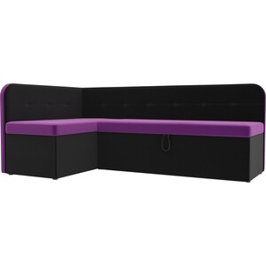 фото Кухонный угловой диван артмебель форест микровельвет фиолетовый черный левый угол