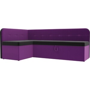 Кухонный угловой диван АртМебель Форест микровельвет черный фиолетовый левый угол кухонный угловой диван мебелико люксор микровельвет черно фиолетовый угол правый