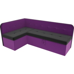 Кухонный угловой диван АртМебель Форест микровельвет черный фиолетовый левый угол