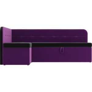 Кухонный угловой диван АртМебель Форест микровельвет черный фиолетовый левый угол