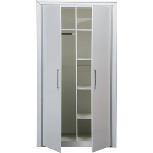 Шкаф для одежды 2-х дверный ОЛМЕКО 38.01 Беатрис белый/белый альпийский/профиль: Kroning белый глянец с серебром