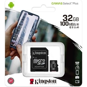 Карта памяти Kingston microSDHC 32Gb Canvas Select Plus (class 10/UHS-I/U1/100Mb/s/SD- адаптер)