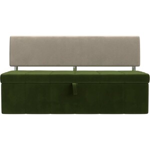 Кухонный прямой диван АртМебель Стоун микровельвет зеленый/бежевый