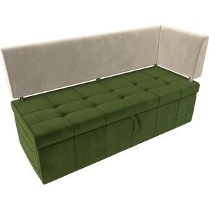 Кухонный угловой диван АртМебель Стоун микровельвет зеленый/бежевый правый угол