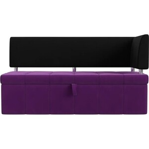 Кухонный угловой диван АртМебель Стоун микровельвет фиолетовый/черный правый угол