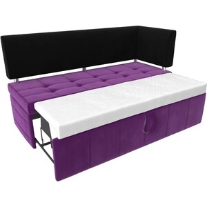 Кухонный угловой диван АртМебель Стоун микровельвет фиолетовый/черный правый угол