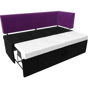 Кухонный угловой диван АртМебель Стоун микровельвет черный/фиолетовый правый угол