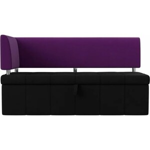 Кухонный угловой диван АртМебель Стоун микровельвет черный/фиолетовый левый угол