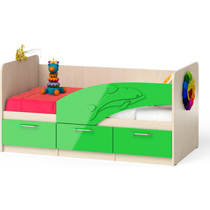 фото Кровать детская свк дельфин 1,6п правая дуб атланта/зеленое яблоко глянец 80х160
