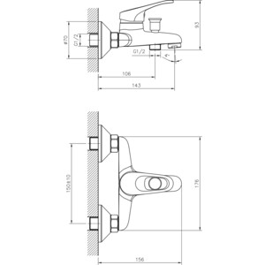 Комплект смесителей Decoroom для раковины и ванны, с душем, хром (DR21011, DR21035)