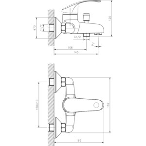 Комплект смесителей Decoroom для раковины и ванны, с душем, хром (DR71011, DR71035)