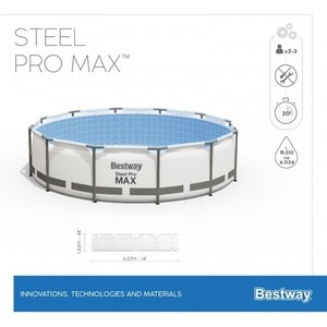 Каркасный бассейн Bestway Steel Pro Max 427х122см, 15232л, фильтр-насос 3028л/ч, лестница, тент, 5612X BW Steel Pro Max 427х122см, 15232л, фильтр-насос 3028л/ч, лестница, тент, 5612X BW - фото 4