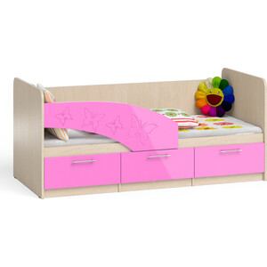 Кровать детская СВК Бабочки 1,8Л 80х180 левая, дуб атланта/розовый глянец (1020981)