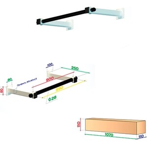 фото Турник настенный basefit slim 2, разборный, d-28 мм, ширина 100 см вынос 25 см