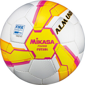 фото Мяч футзальный mikasa fs450b-yp'', р.4, fifa quality pro, 32 пан, гл.пу, руч.сш, бело-желто-розовый