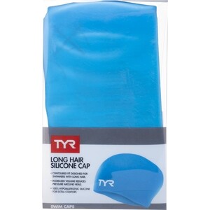 фото Шапочка для плавания tyr long hair wrinkle-free silicone cap, силикон, голубой (lcsl/420)