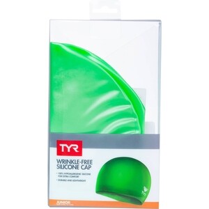 фото Шапочка для плавания tyr wrinkle free junior silicone cap, силикон, зеленый (lcsjr/326)