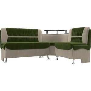 Кухонный угловой диван АртМебель Сидней микровельвет зеленый/бежевый правый угол диван угловой мебелико венеция микровельвет зеленый правый