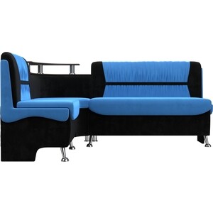 Кухонный угловой диван АртМебель Сидней велюр голубой/черный левый угол