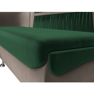 Кухонный угловой диван АртМебель Сидней велюр зеленый/бежевый левый угол