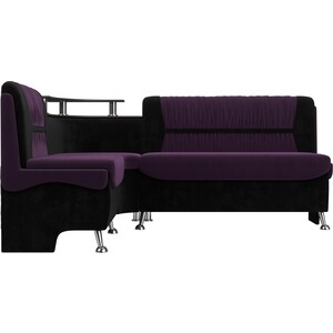 Кухонный угловой диван АртМебель Сидней велюр фиолетовый/черный левый угол