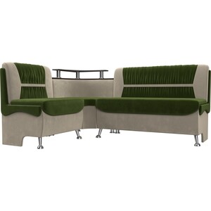 Кухонный угловой диван АртМебель Сидней микровельвет зеленый/бежевый левый угол диван угловой мебелико сенатор микровельвет зеленый левый