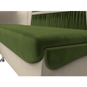 Кухонный угловой диван АртМебель Сидней микровельвет зеленый/бежевый левый угол