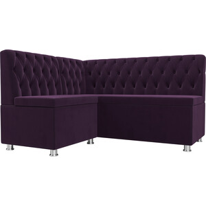 Кухонный угловой диван АртМебель Мирта велюр фиолетовый левый угол