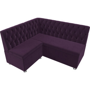 Кухонный угловой диван АртМебель Мирта велюр фиолетовый левый угол