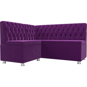 Кухонный угловой диван АртМебель Мирта микровельвет фиолетовый левый угол