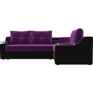 Угловой диван АртМебель Тесей микровельвет фиолетовый черный правый угол