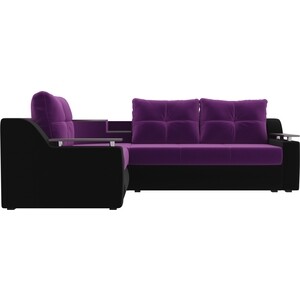 Угловой диван АртМебель Тесей микровельвет фиолетовый черный левый угол