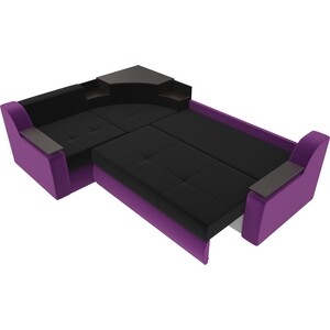Угловой диван АртМебель Тесей микровельвет черный фиолетовый левый угол