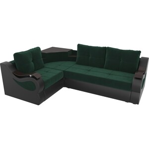 фото Угловой диван артмебель митчелл велюр зеленый экокожа коричневый левый угол