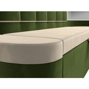 Кухонный угловой диван АртМебель Тефида микровельвет бежевый зеленый правый угол