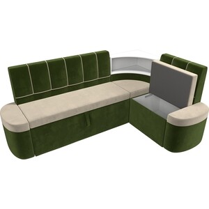 Кухонный угловой диван АртМебель Тефида микровельвет бежевый зеленый правый угол